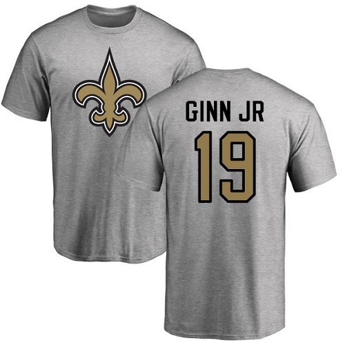 Men New Orleans Saints Ash Ted Ginn Jr Name and Number Logo NFL Football #19 T Shirt->new orleans saints->NFL Jersey